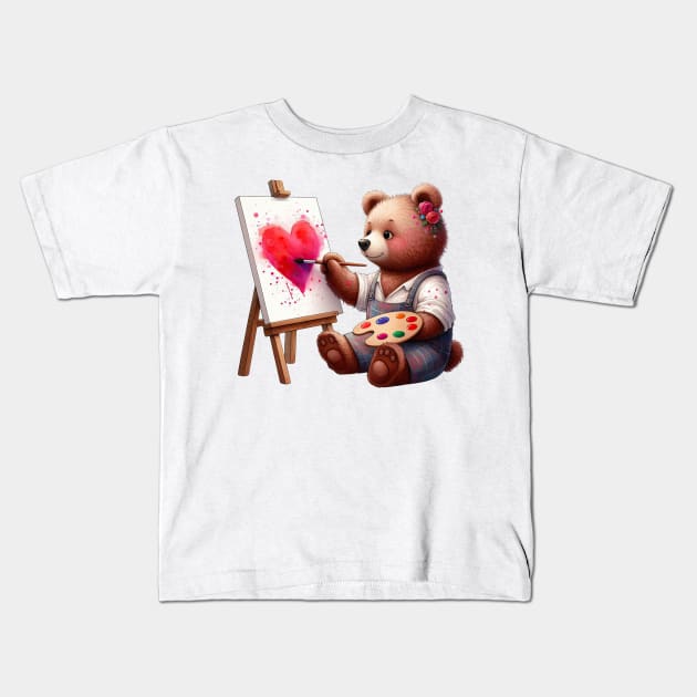 Valentine Love Bear Kids T-Shirt by Chromatic Fusion Studio